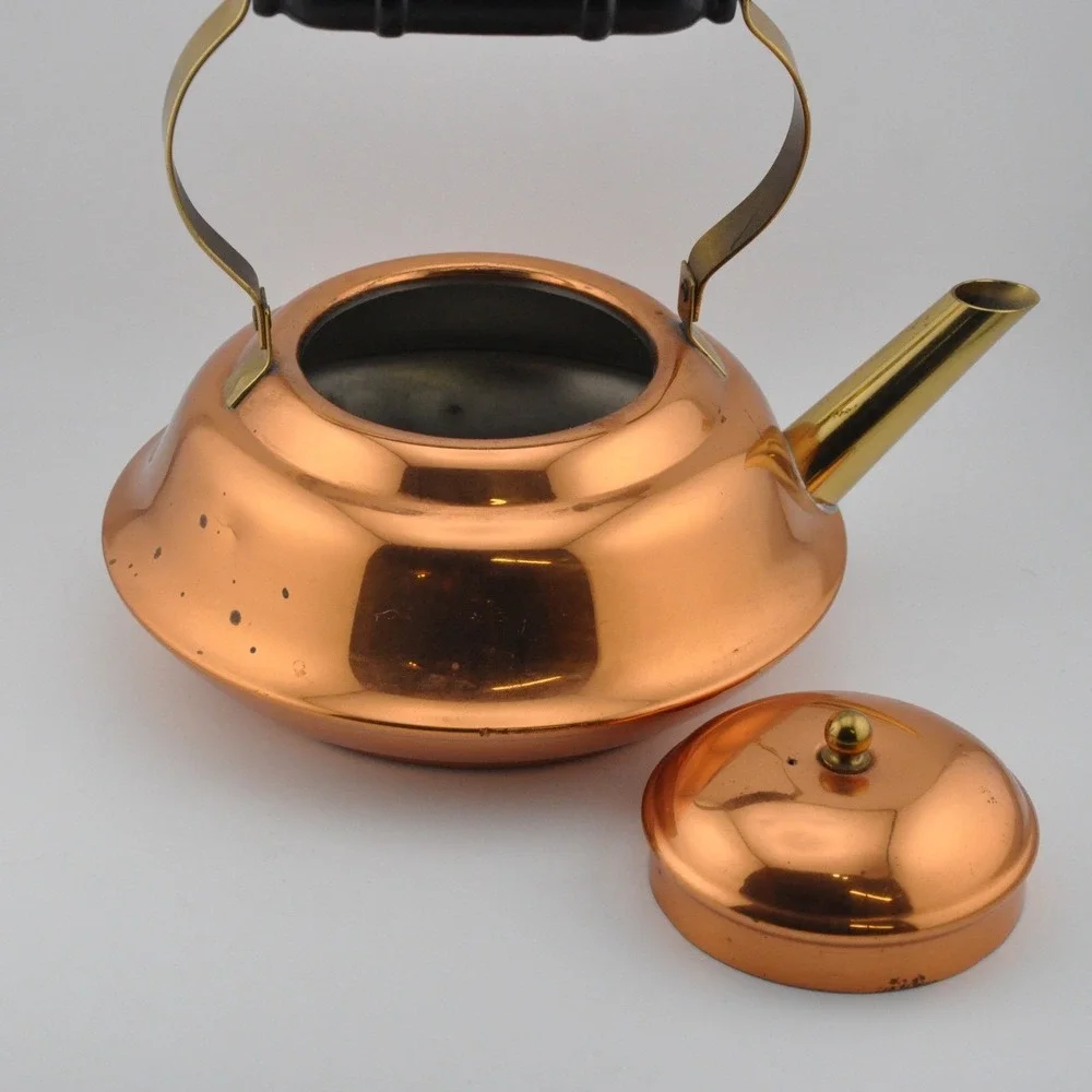 Coppercraft Guild Tea Kettle OS Copper Good Vintage Brass Wood Handle Taunton MA